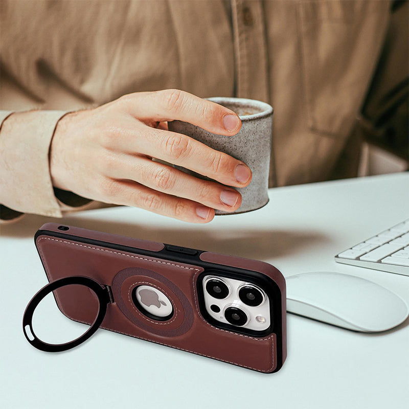 Full-Coverage Shockproof Leather Magnetic Stand iPhone Case
