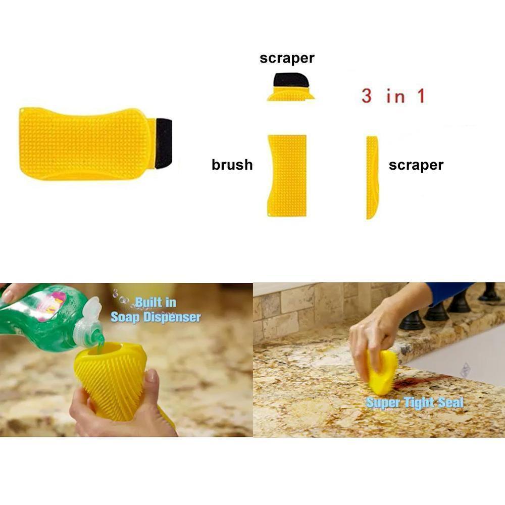 3-in-1 Silicone Cleaning Brush Scrub，Scrape & Squeegee