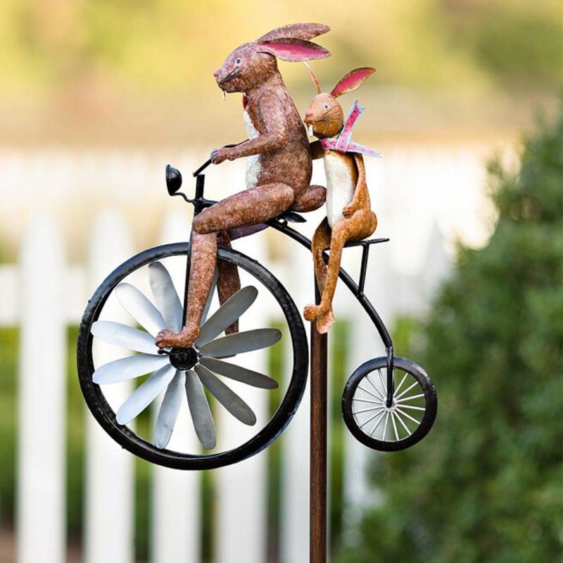 Frogs on a Vintage Bicycle Metal Wind Spinner