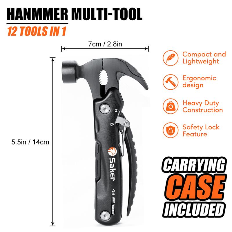 Saker Multi-Functional 12 in 1 Mini Hammer Camping Gear Survival Tool