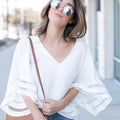 Women's V Neck Mesh Panel Blouse