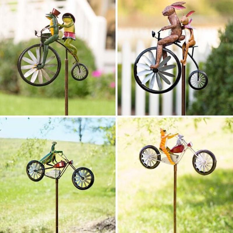 Frogs on a Vintage Bicycle Metal Wind Spinner